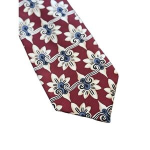 Ferracci Mens Burgundy Floral Medallion Silk‎ Necktie Made in USA